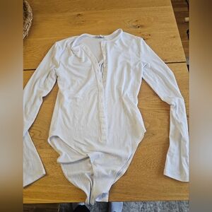 Zara White Button-Up Bodysuit